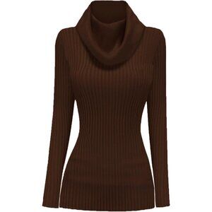 Women’s Coffee Stretchable Cowl Neck Knit Long Sleeve Bodycon Sexy Sweater
